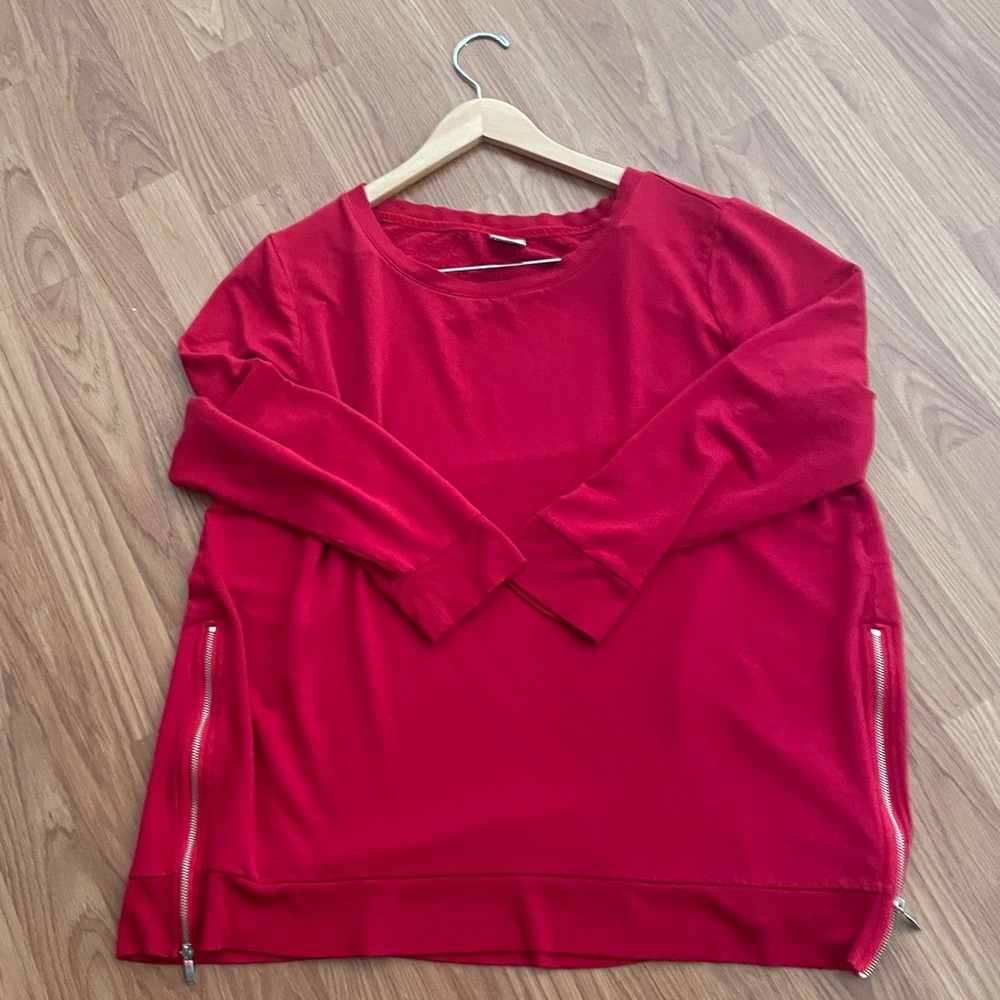 Chico’s Red Long Sleeve Sweater With Silver Side Zippers Plus Size 22 - Picture 8 of 9